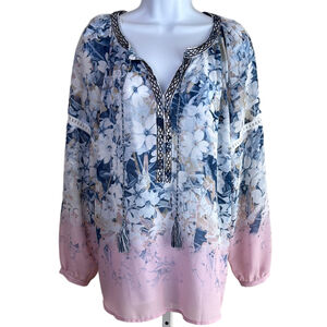 American Blues Floral Boho Top Women's Large
